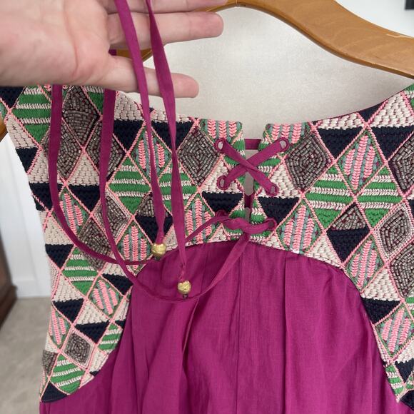 Anthropologie Maeve Maxi Dress SIZE XL Pink Beaded Crochet Comfort Pockets Majul - Picture 7 of 14